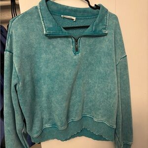 Zenana Outfitters Turquoise Half-Zip Sweatshirt
